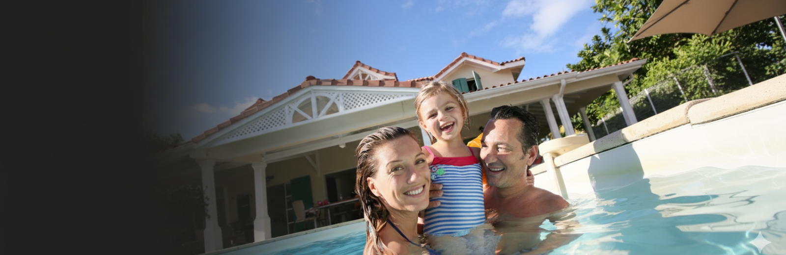 family at a commercial pool